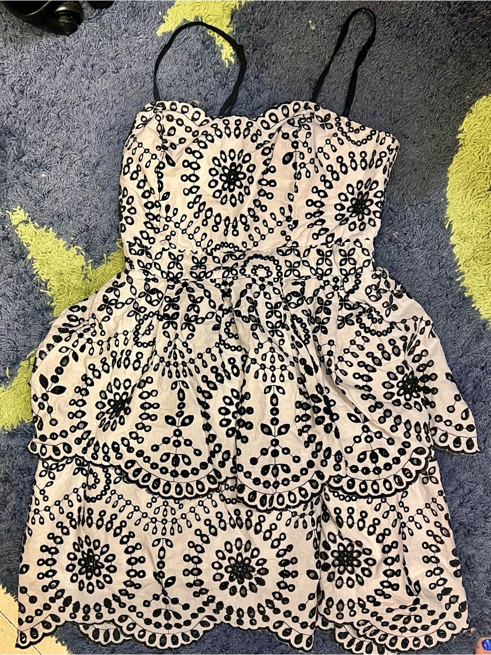 Express White Dress with Black Eyelet Pattern
